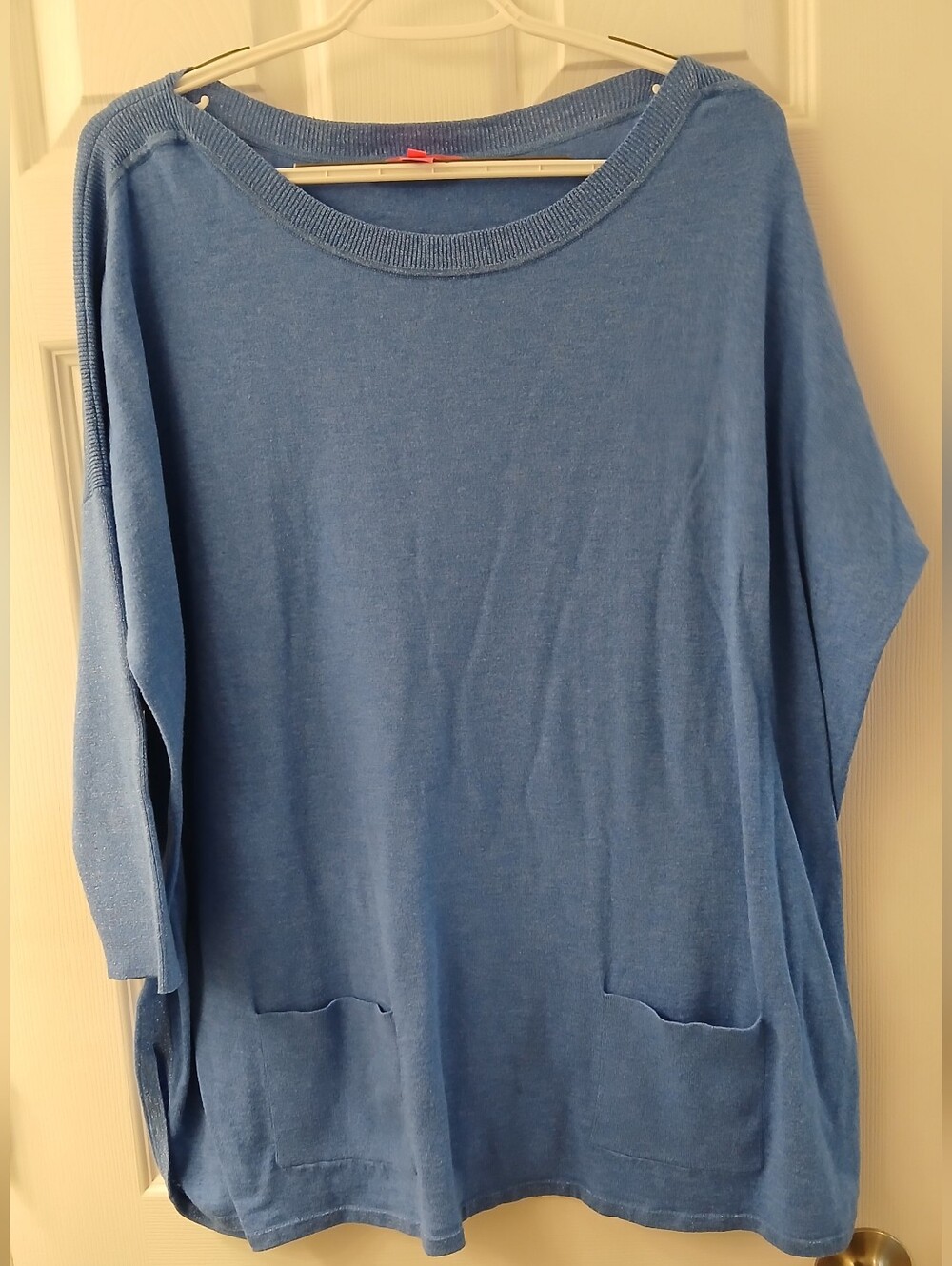 Lilly Pulitzer Oversized Boat‑Neck Sweater – Blue w/ Metallic Trim – Size Large